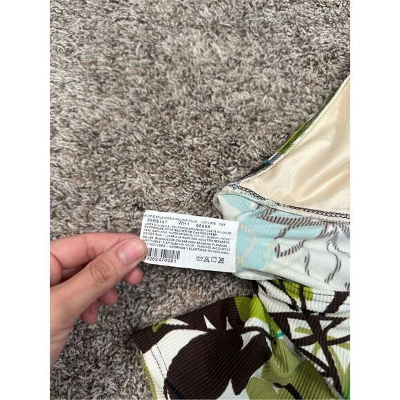 vintage y2k body i.d. ribbed tankini swim halter top retro groovy leaf print S/M - Picture 7 of 7